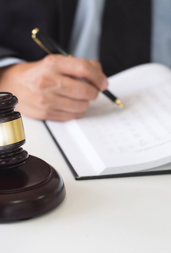 Close-up of a judge checking over legal documents